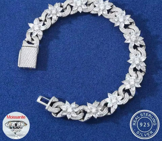 12MM Silver Flower Infinity Cuban Chain