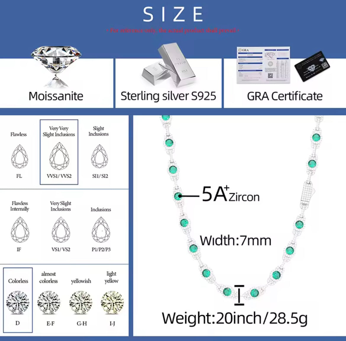 7MM Link Green Round CZ Chain/Bracelet