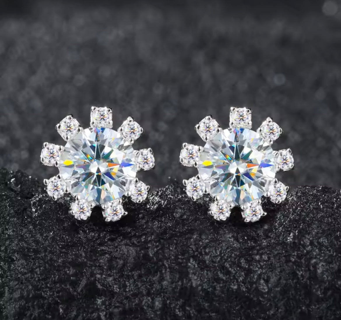 1CT Halo Sunflower Stud Earrings