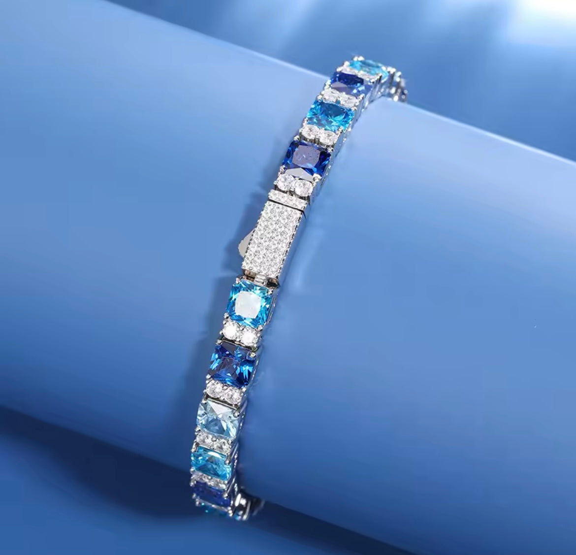 Blue Square Tennis Bracelet
