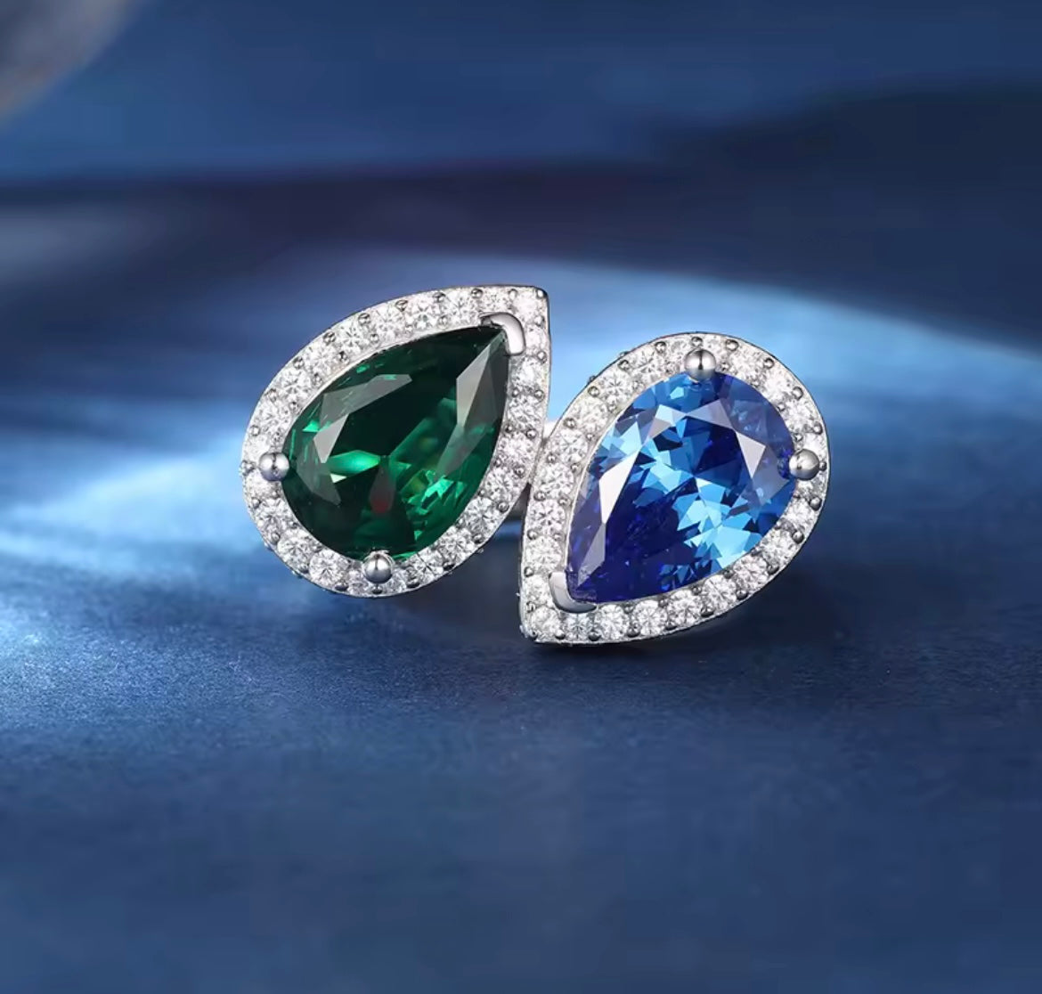 Double Stone Blue Green Ring