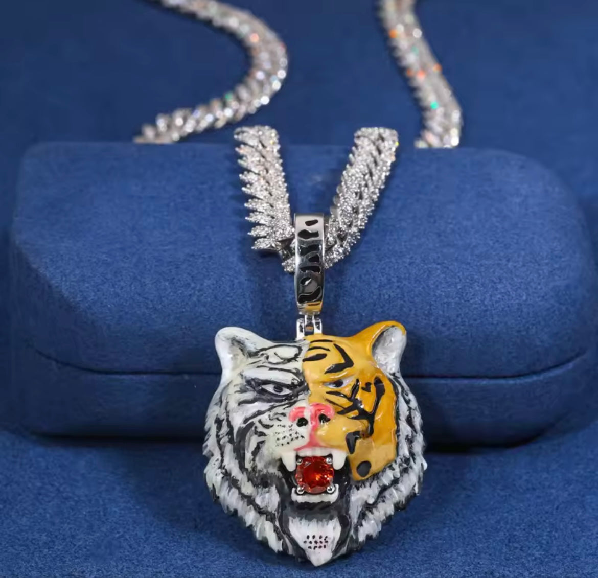 Enamel Tiger Head Pendant