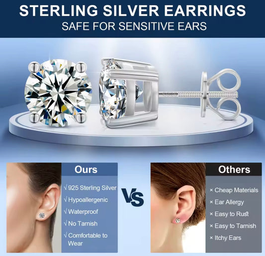 0.3-3CT Silver Stud Earrings