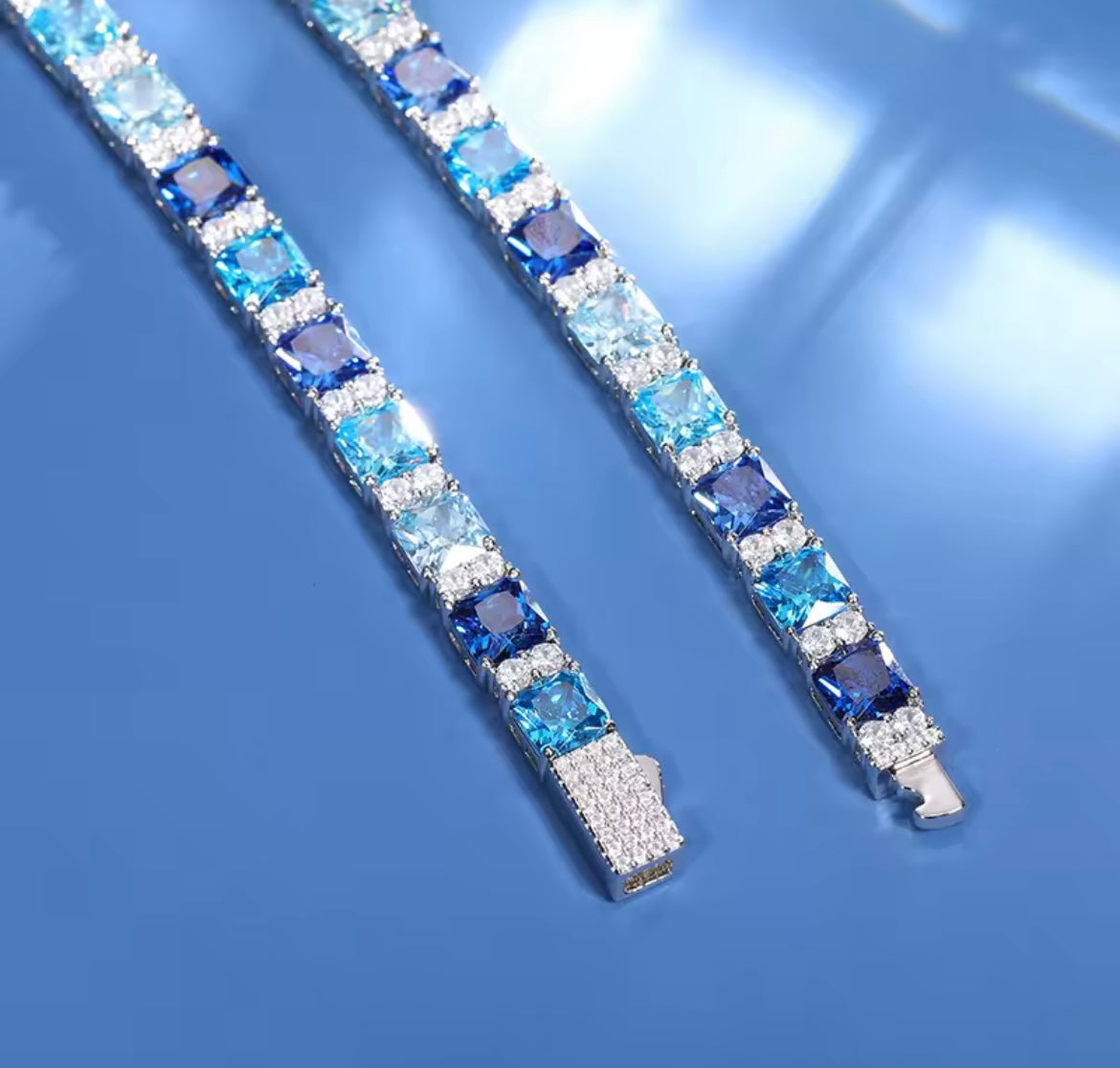 Blue Square Tennis Bracelet