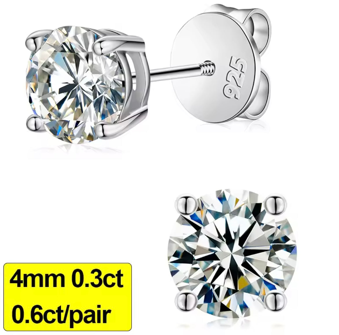 0.3-3CT Silver Stud Earrings