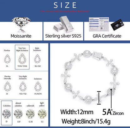 Silver Pearl Cross Bracelet
