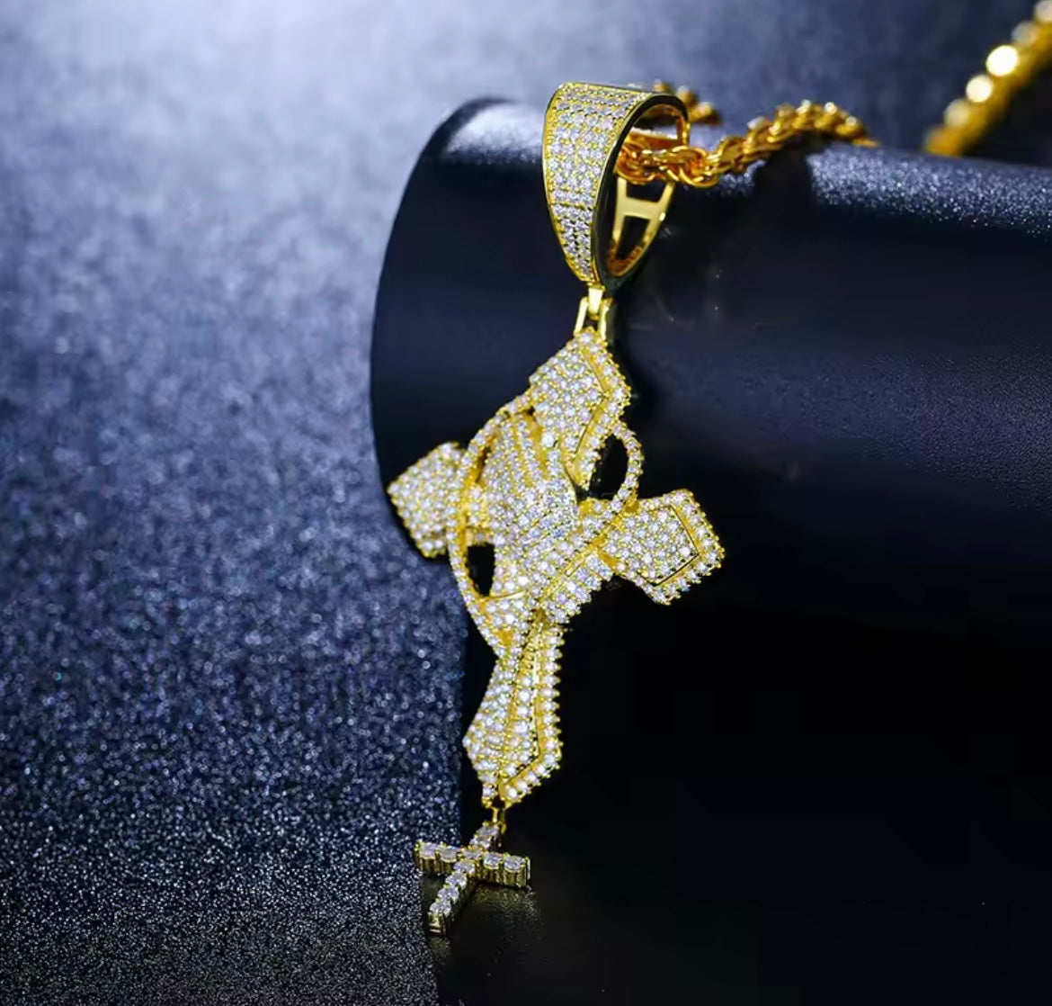 Iced Out Praying Hands Cross Pendant