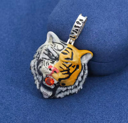 Enamel Tiger Head Pendant