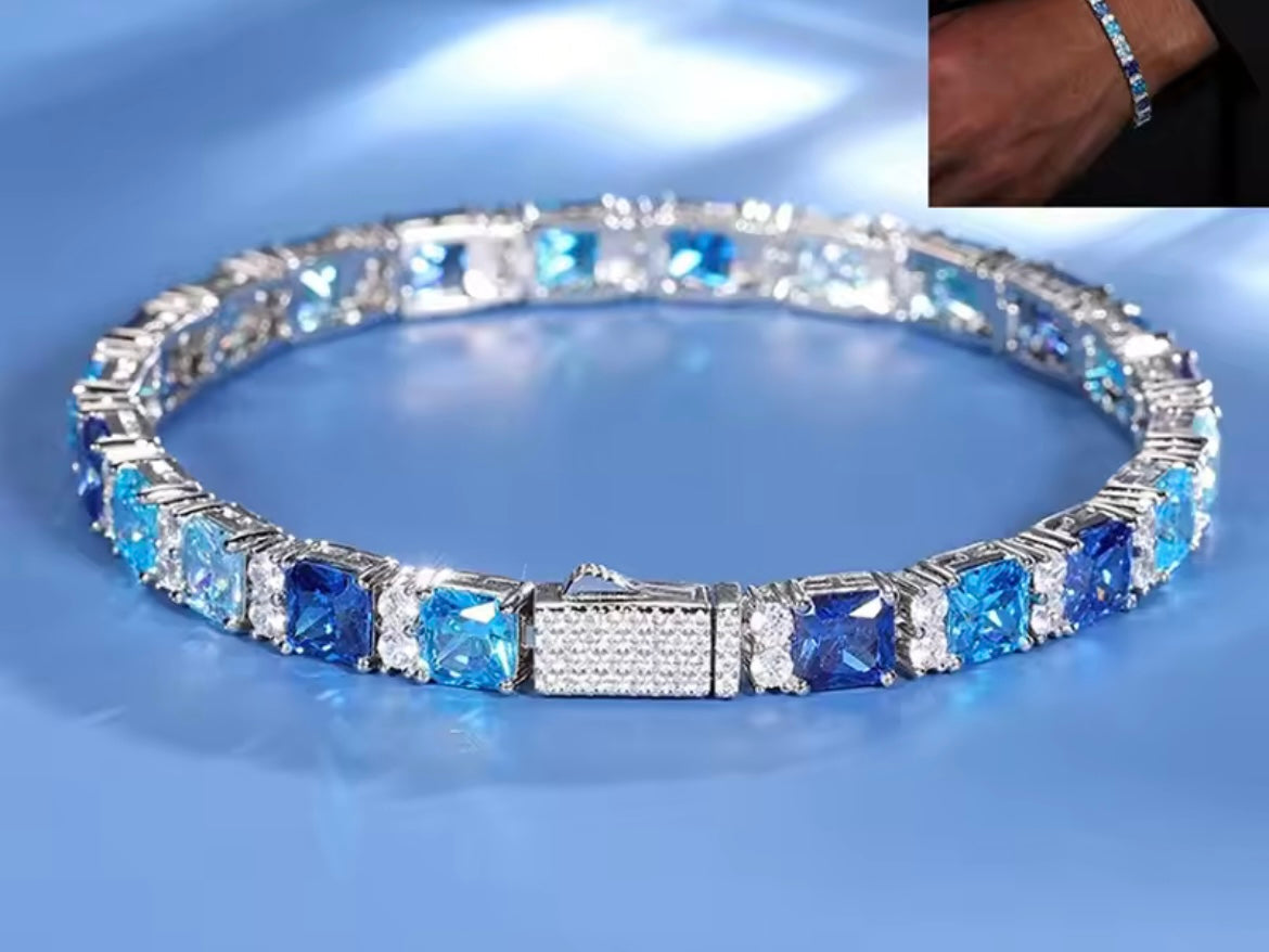 Blue Square Tennis Bracelet