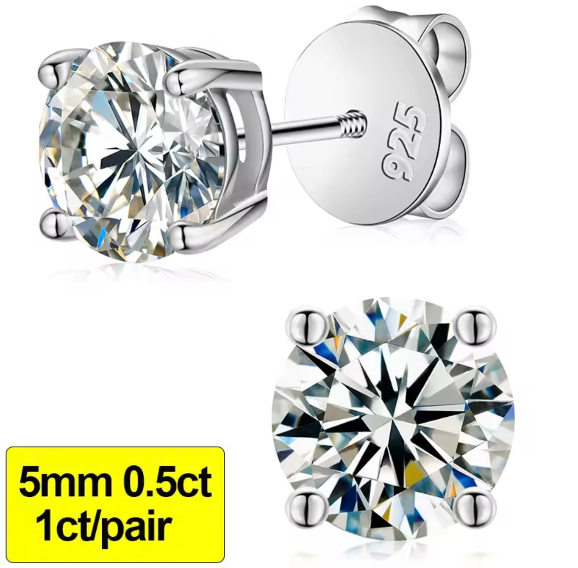 0.3-3CT Silver Stud Earrings