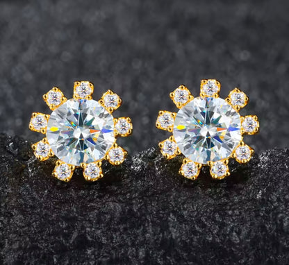 1CT Halo Sunflower Stud Earrings