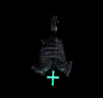 Glowing Hand of Prayer Cross Pendant