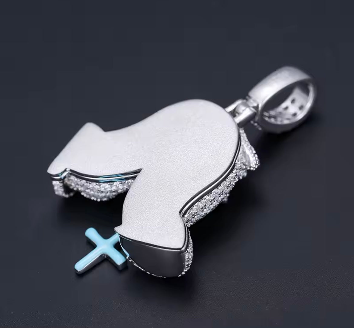 Glowing Hand of Prayer Cross Pendant