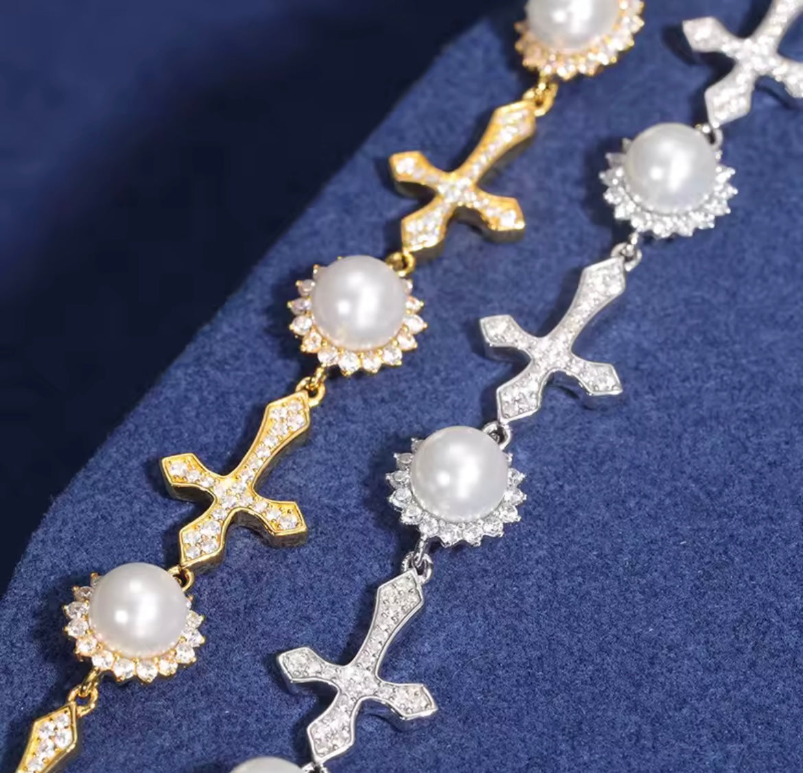 Silver Pearl Cross Bracelet