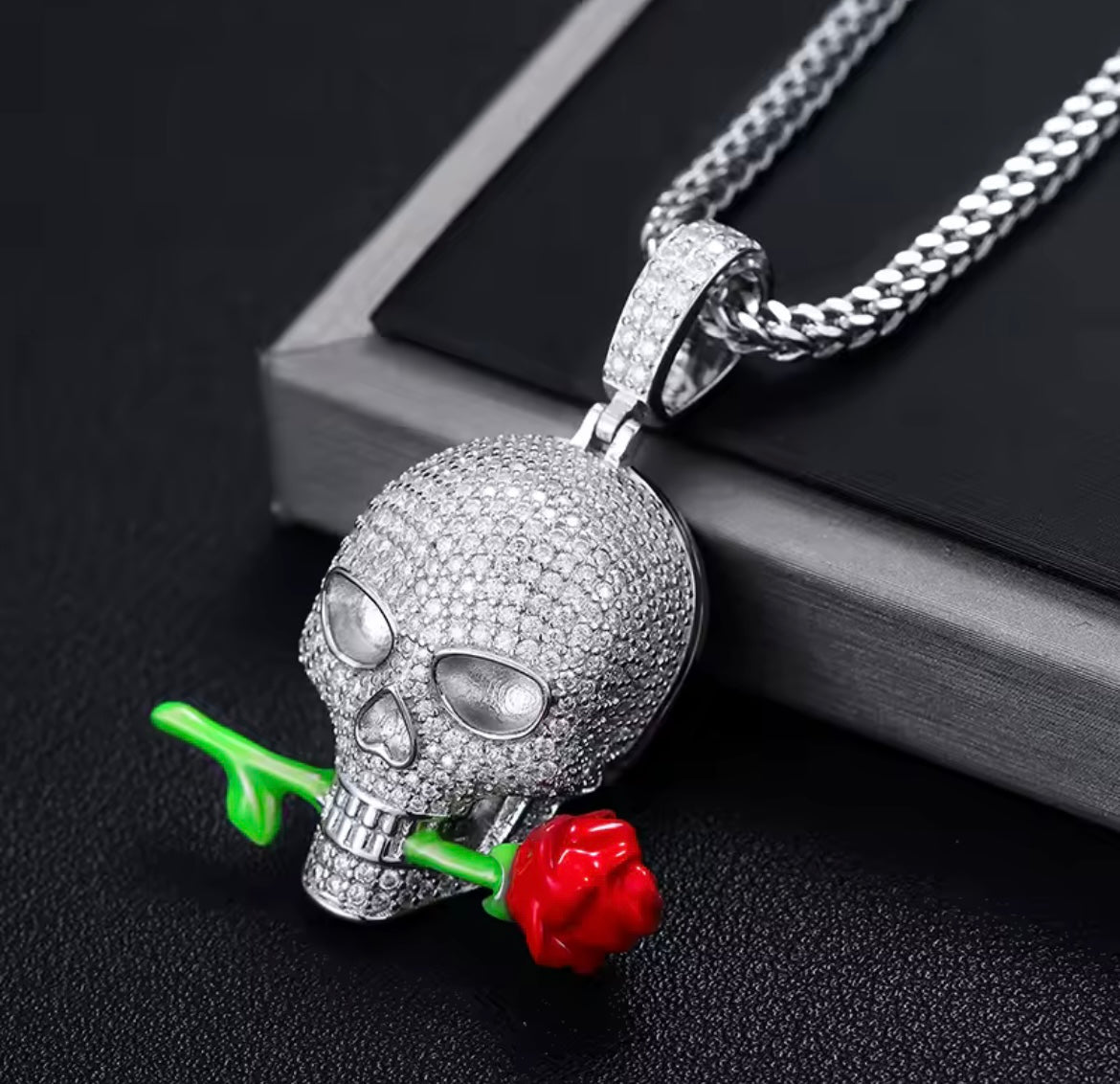 Glowing Skull Rose Pendant