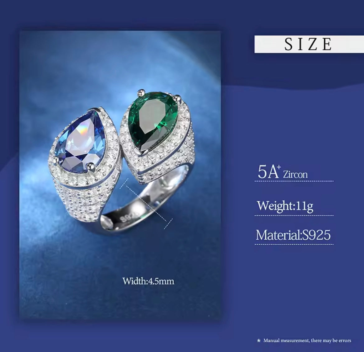 Double Stone Blue Green Ring
