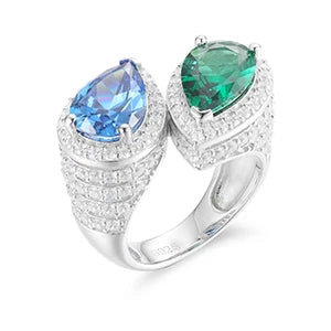 Double Stone Blue Green Ring