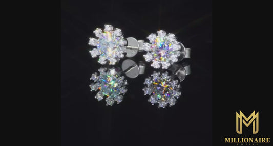 1CT Halo Sunflower Stud Earrings